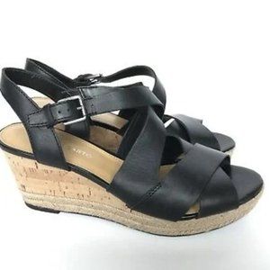 Franco Sarto Kelsy Black Leather Wedge Sandals - Size 8